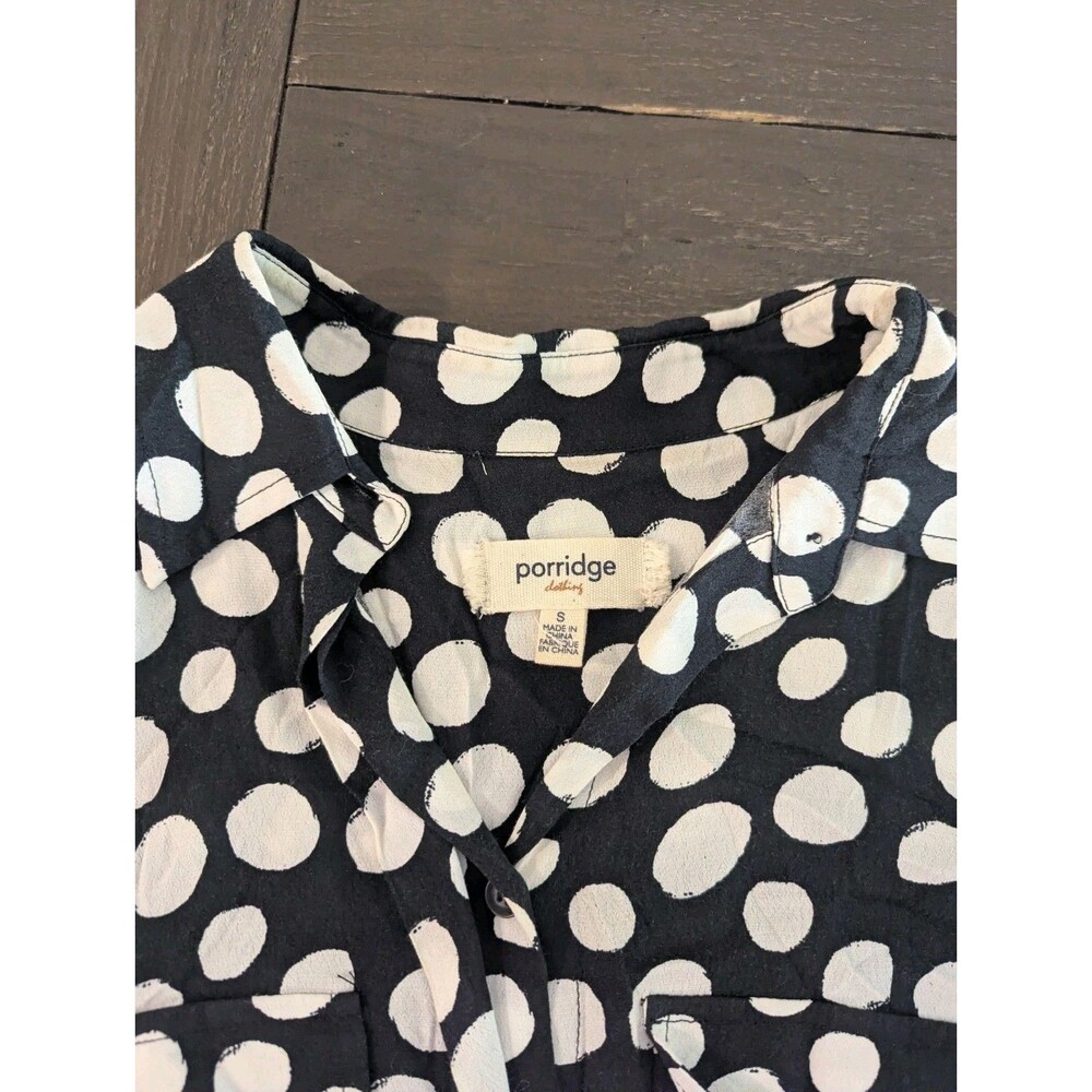 Porridge Womens Black White Polka Dot Shirt Top Sz Small Anthropologie Brand - Picture 8 of 11